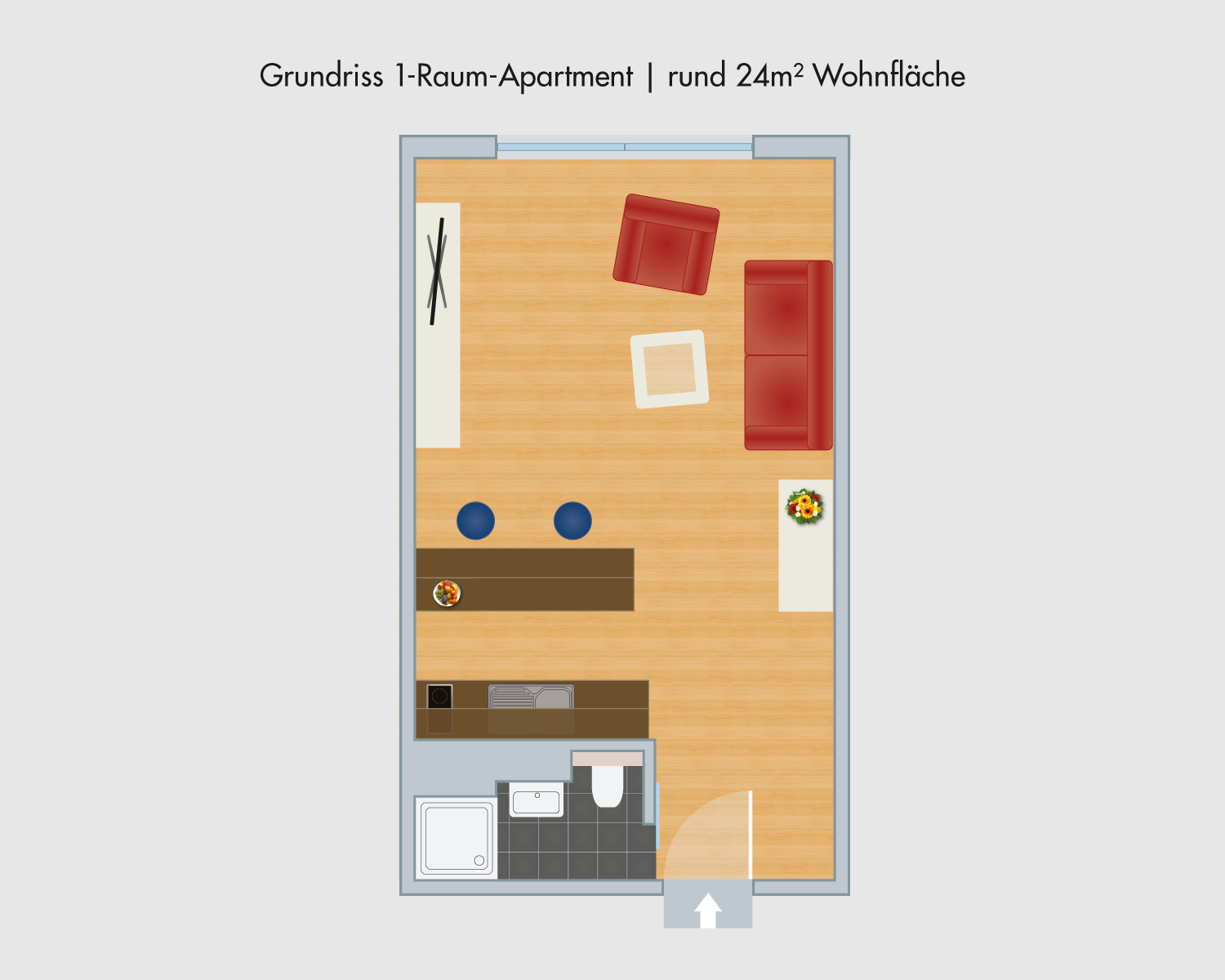 Hochhauswohnen | Grundriss 1-Raum-Apartment