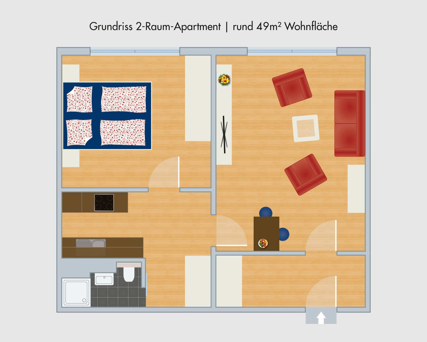 Hochhauswohnen | Grundriss 2-Raum-Apartment